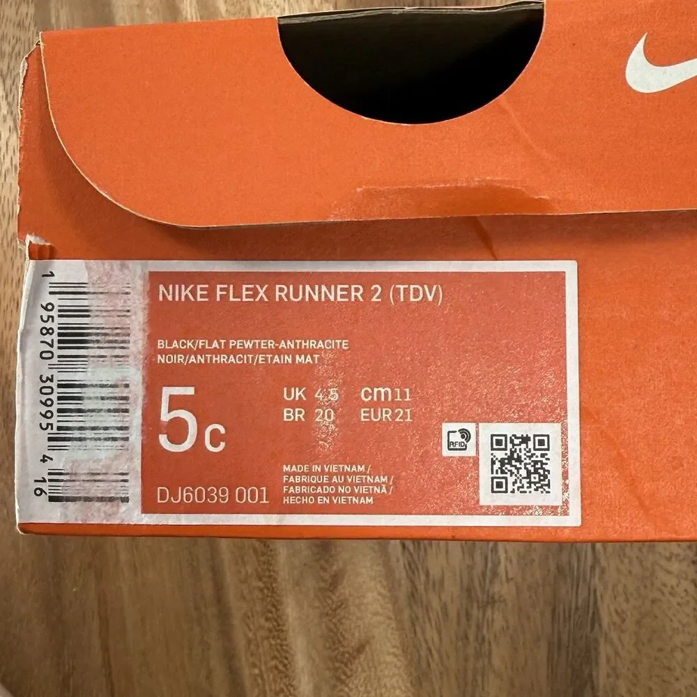 Size 5C Toddler-Nike Flex Runner 2 Triple Black Easy Slip On Kids Shoe Sneaker